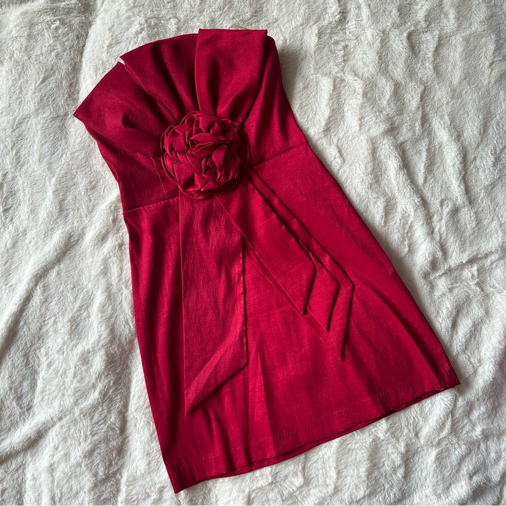 SNAP Strapless Red Bow Flower Taffeta Mini Dress size S